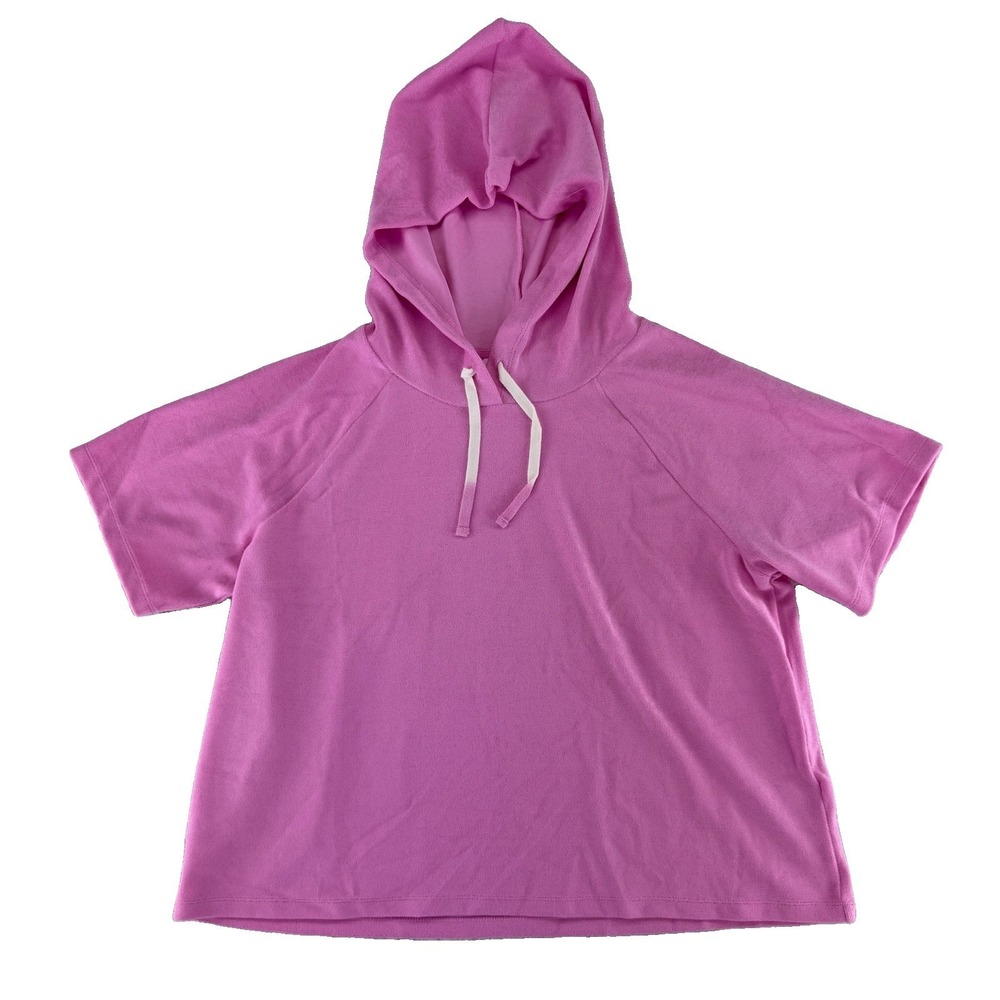 Candace Cameron Bure Terry Cloth Short Sleeve Beach Hoodie Sweater Medium Pink